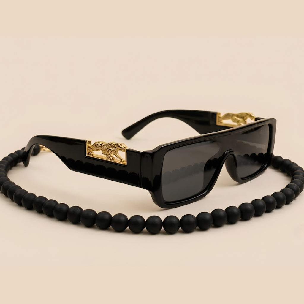 Sunglasses with Gold Cheetah Emblem